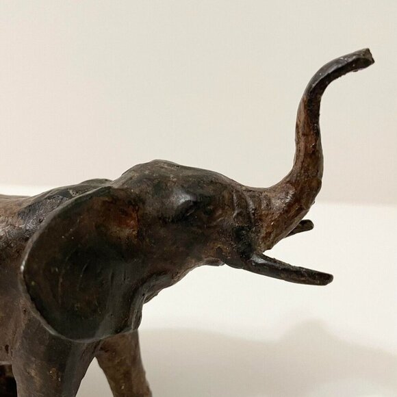 Vintage Elephant Trunk Up Metal Figurine 6 Inch Long Figure Flaws - Picture 5 of 16